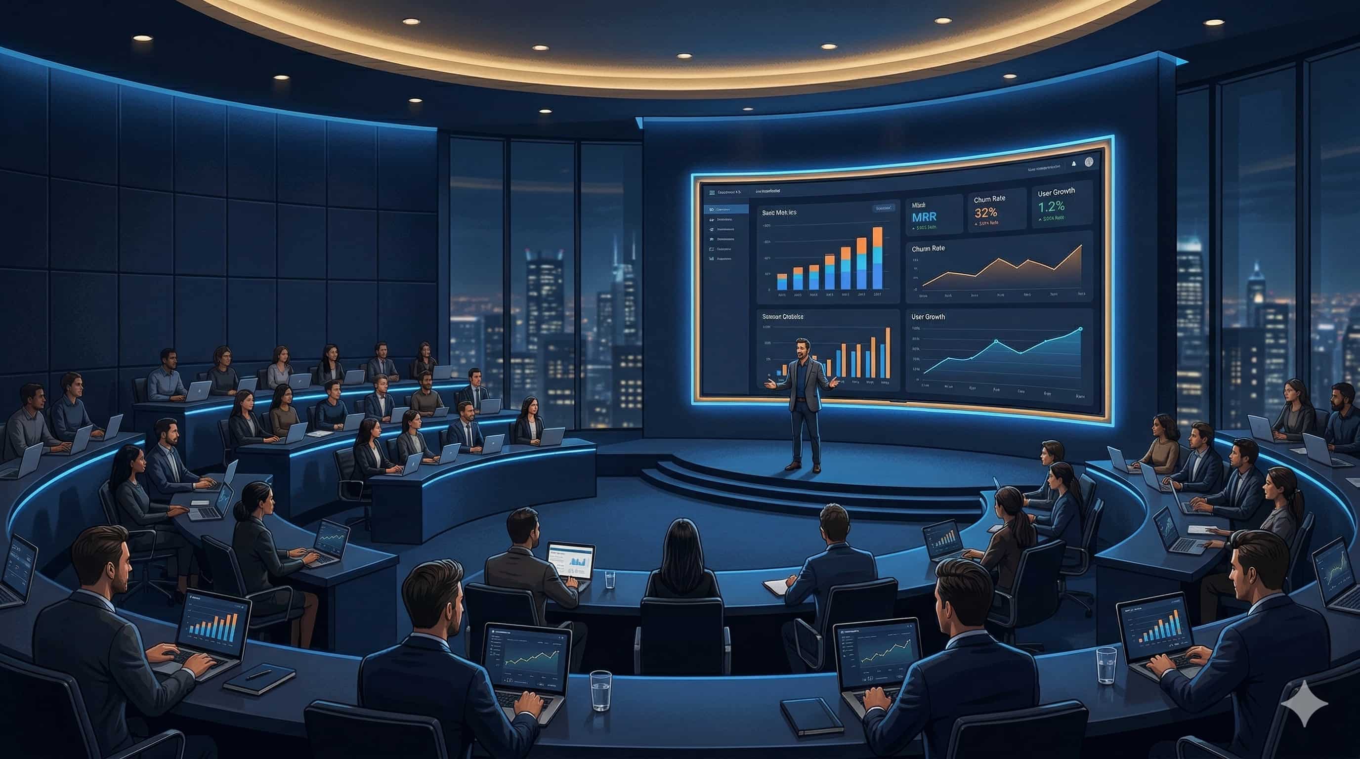 CEO presenting metrics at team townhall